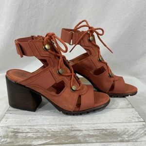 Sorel Block Heel Open Toe Sandal.